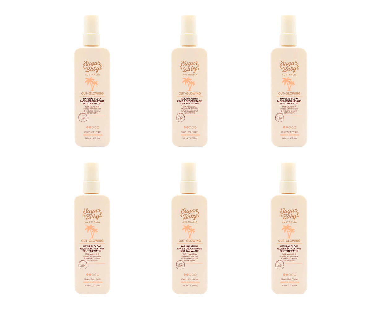 6x Sugar Baby Out Glowing 140ml Natural Glow Face & Decolletage Self Tan Water