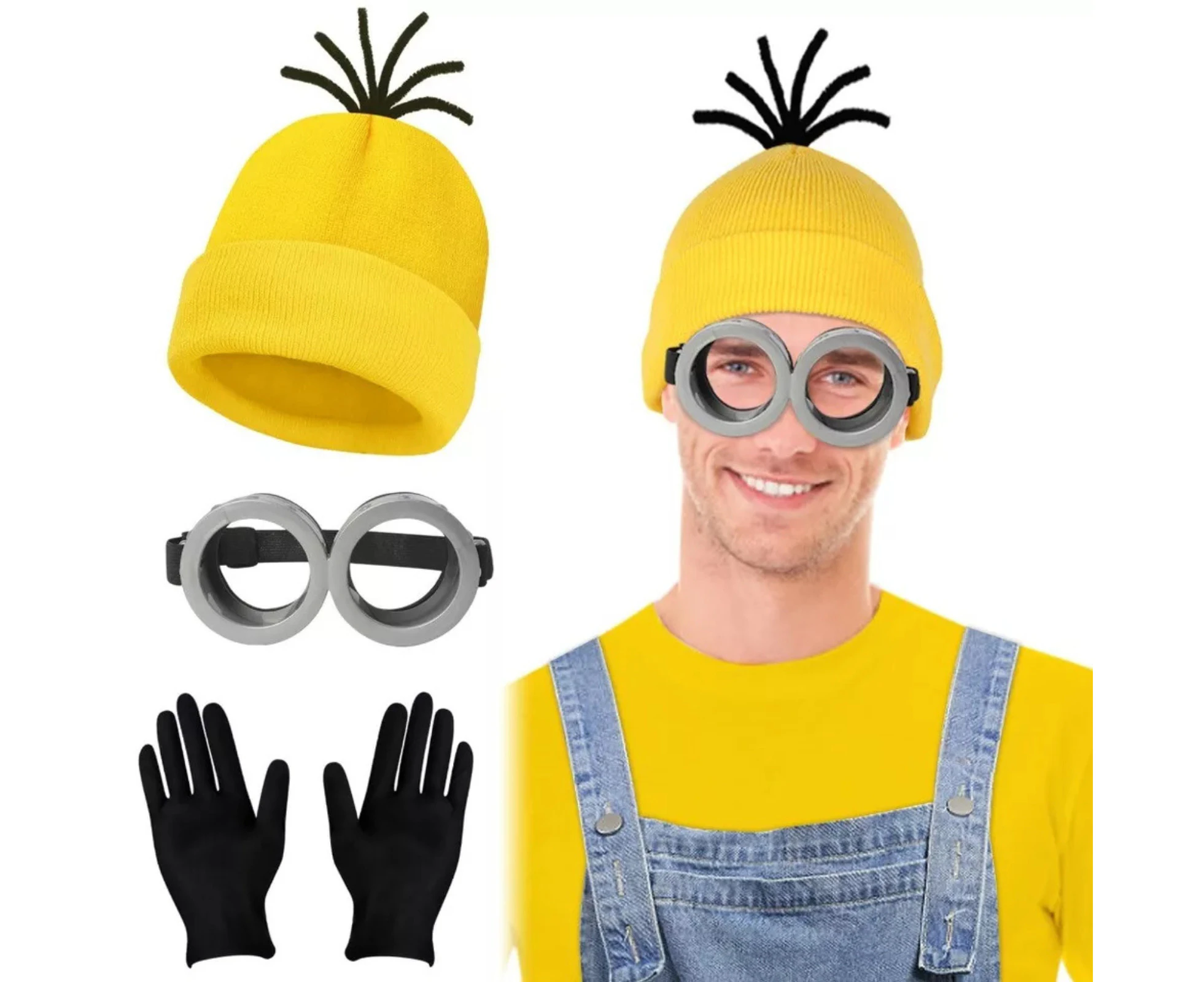 Hats for Adult Yellow Beanie 3 PCS Minions Steampunk Goggles Glasses