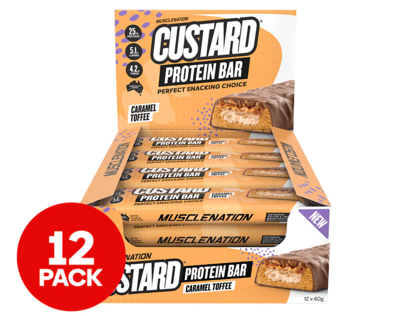 12 x Muscle Nation Custard Protein Bar Caramel Toffee 60g