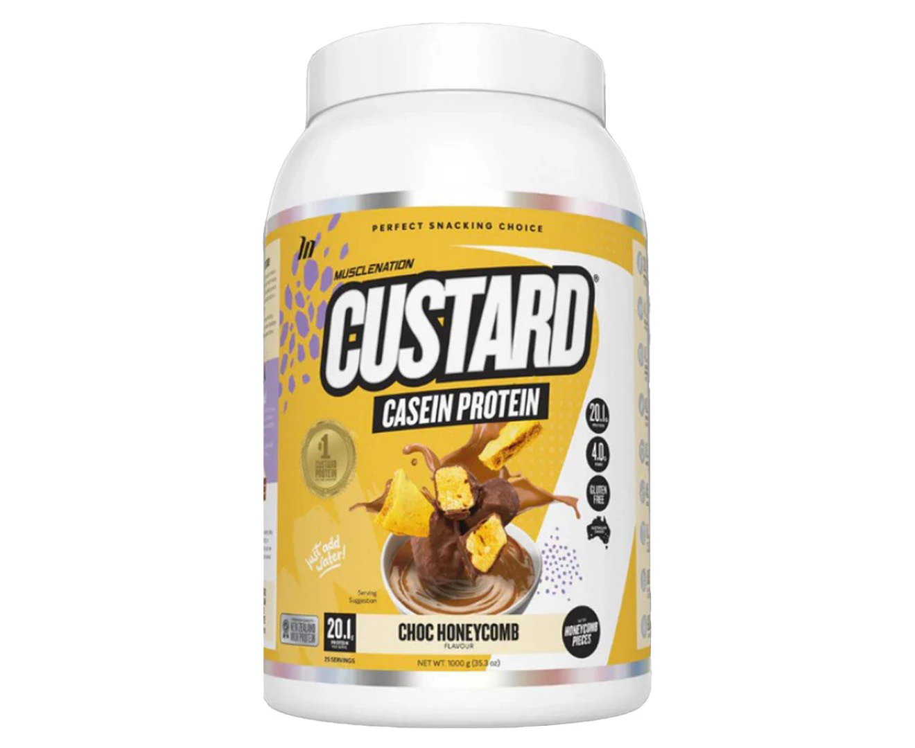 Muscle Nation Custard Casein Protein Powder Choc Honeycomb 1kg / 25 Serves