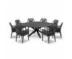 Houston Outdoor 1.8m Round Aluminium Dining Setting with 8 Hugo Chairs - Outdoor Aluminium Dining Settings - Charcoal