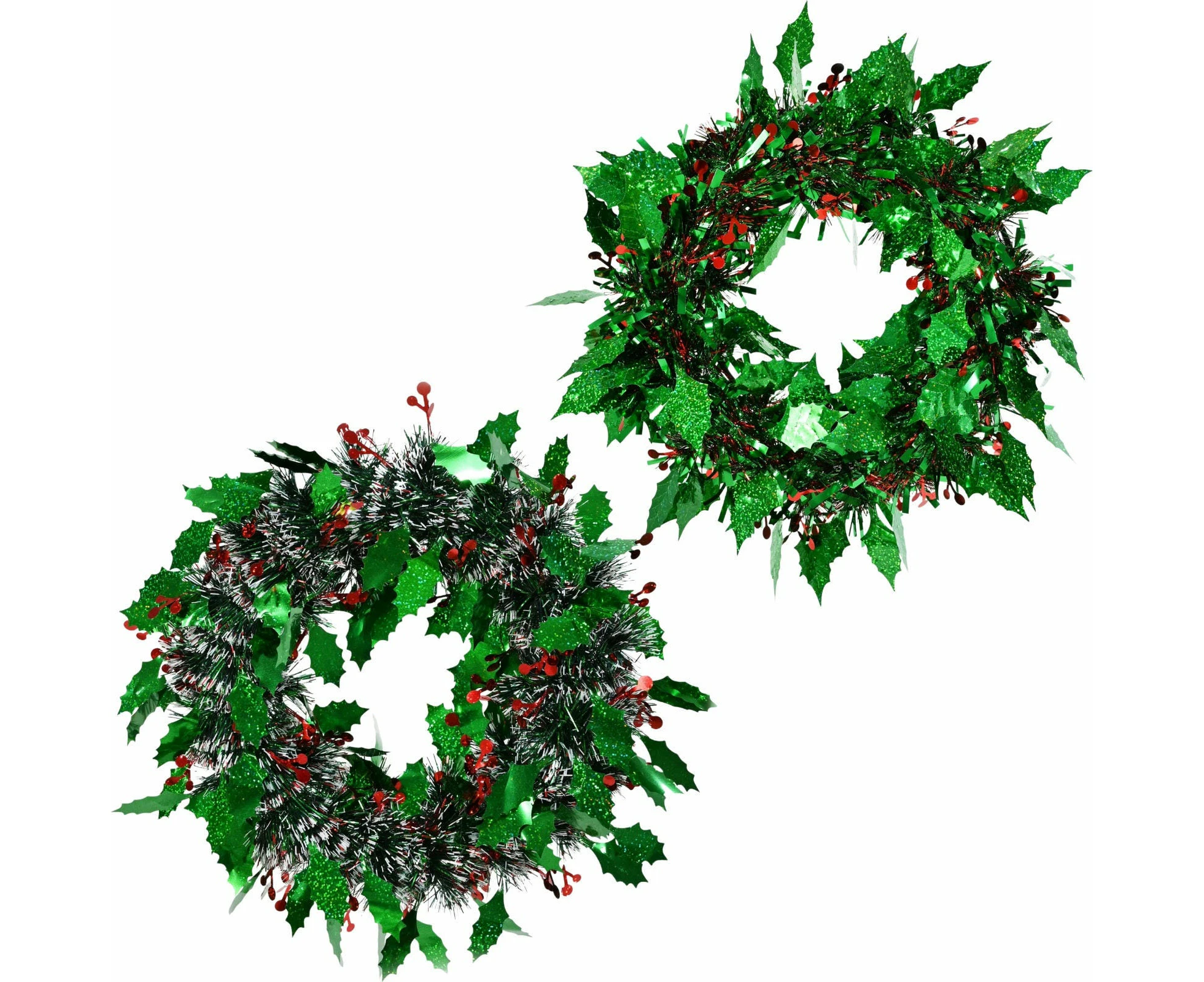 Holly With Red Berry Tinsel Christmas Wreath (1 Only)