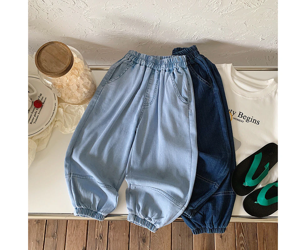 Children's Tencel Jeans 2024 Summer New Children's Clothing Boys Korean Style Anti-Mosquito Pants Baby Versatile Light Pants