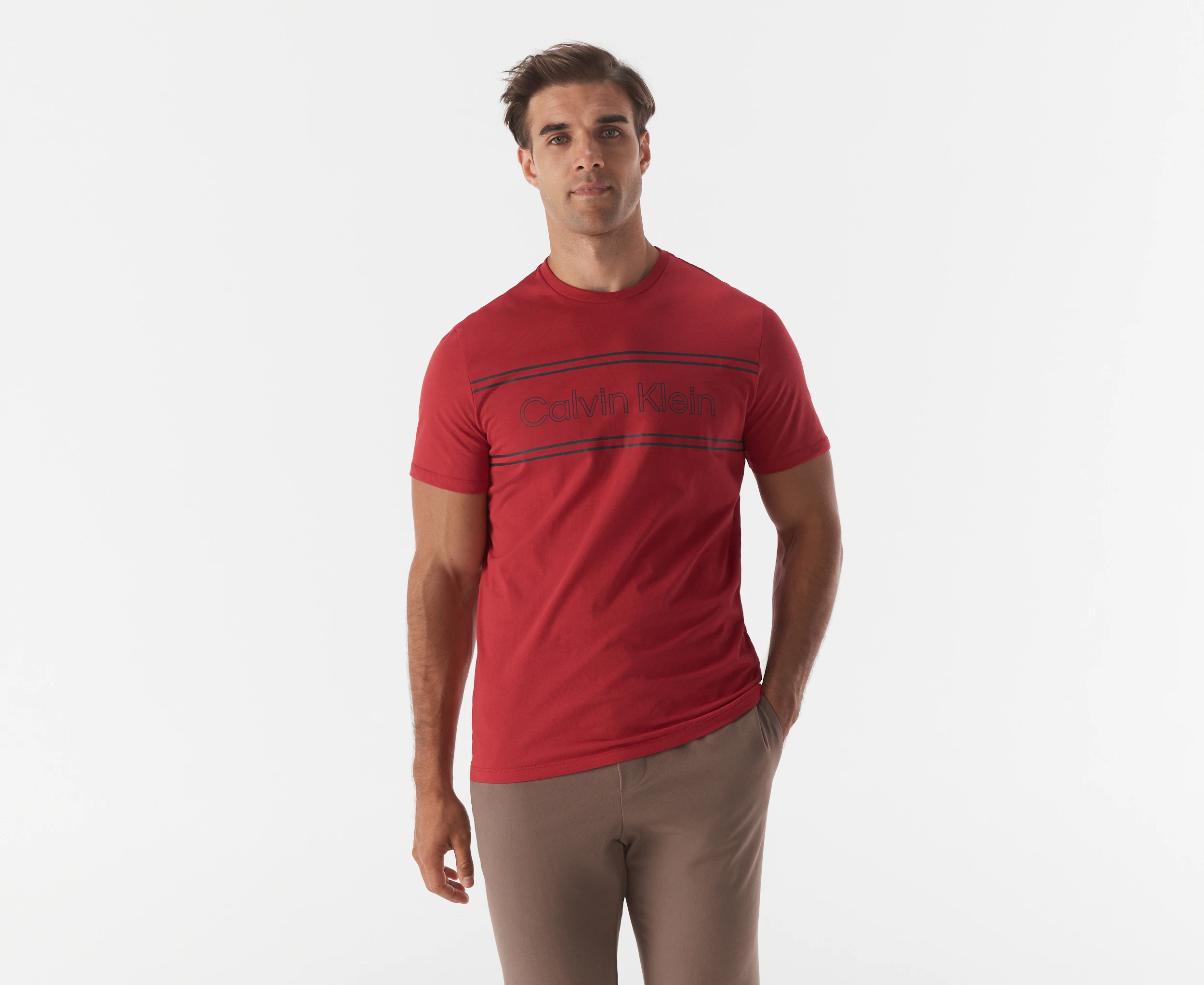 Calvin Klein Men's Outline Boxed Logo Crewneck Tee / T-Shirt / Tshirt - Chili Pepper