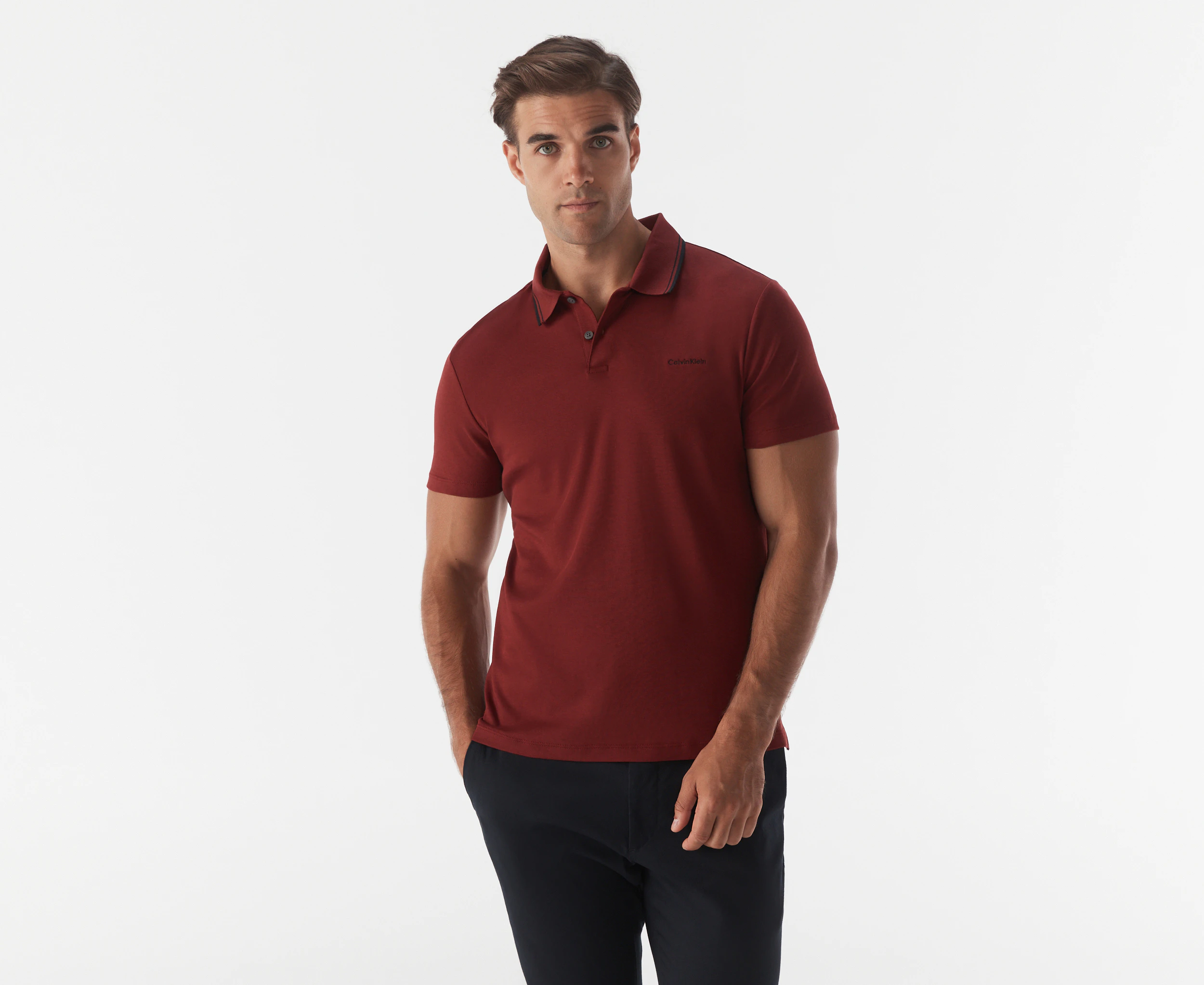 Calvin Klein Men's Tipped Liquid Touch Polo Shirt - Syrah