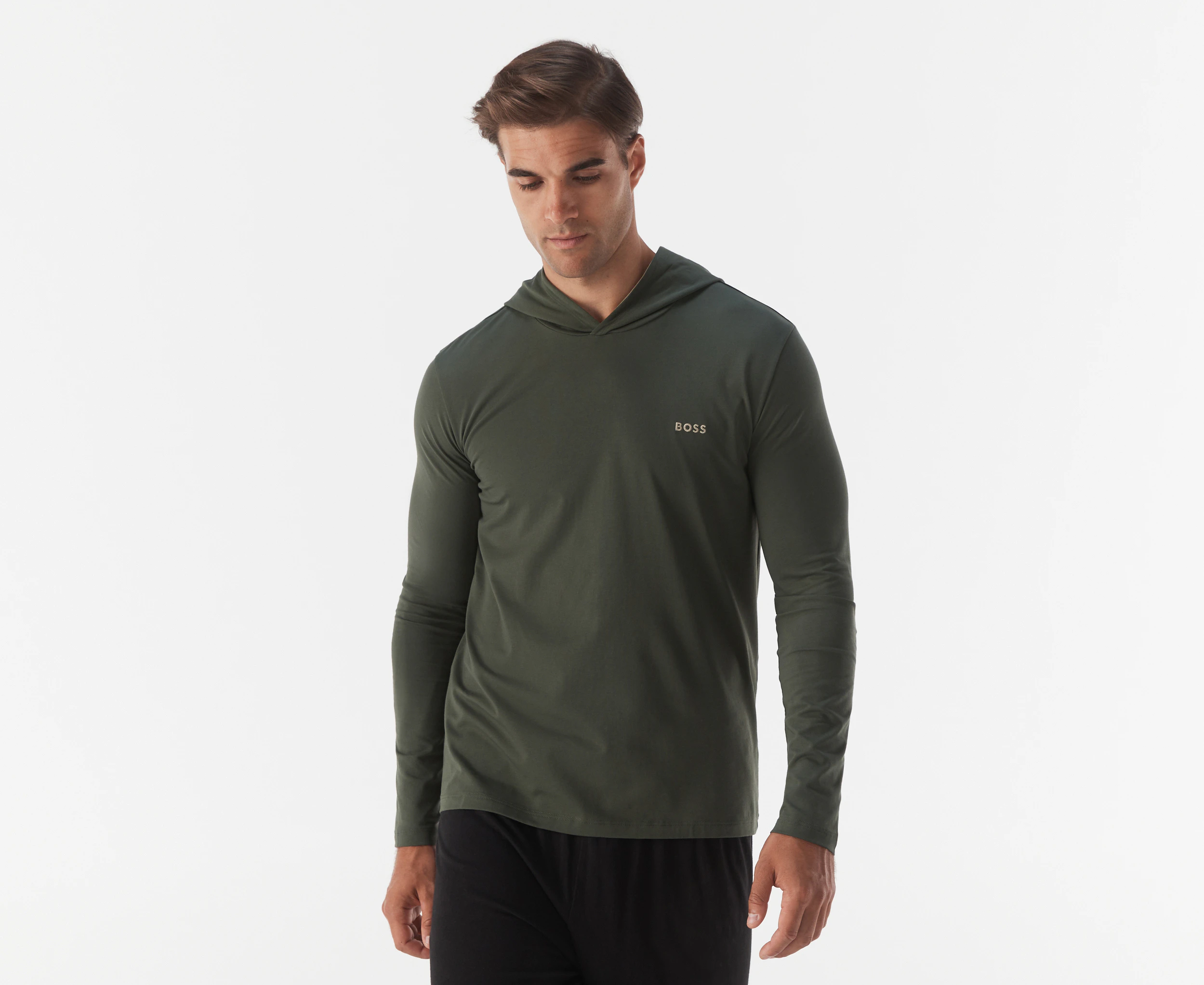 Hugo Boss Men's Long Sleeve Hooded Shirt - Dark Green