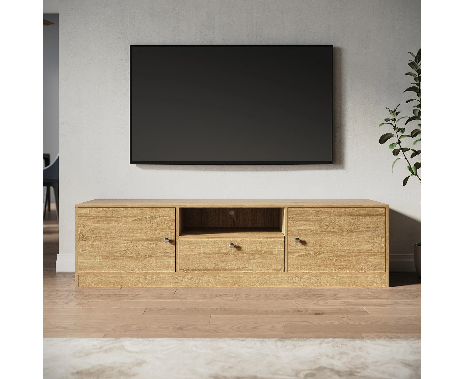 ELEGANT Wooden TV Cabinet Entertainment Unit Stand with 1 Open Storage & 3 Closed Storage 1600X380X420mm