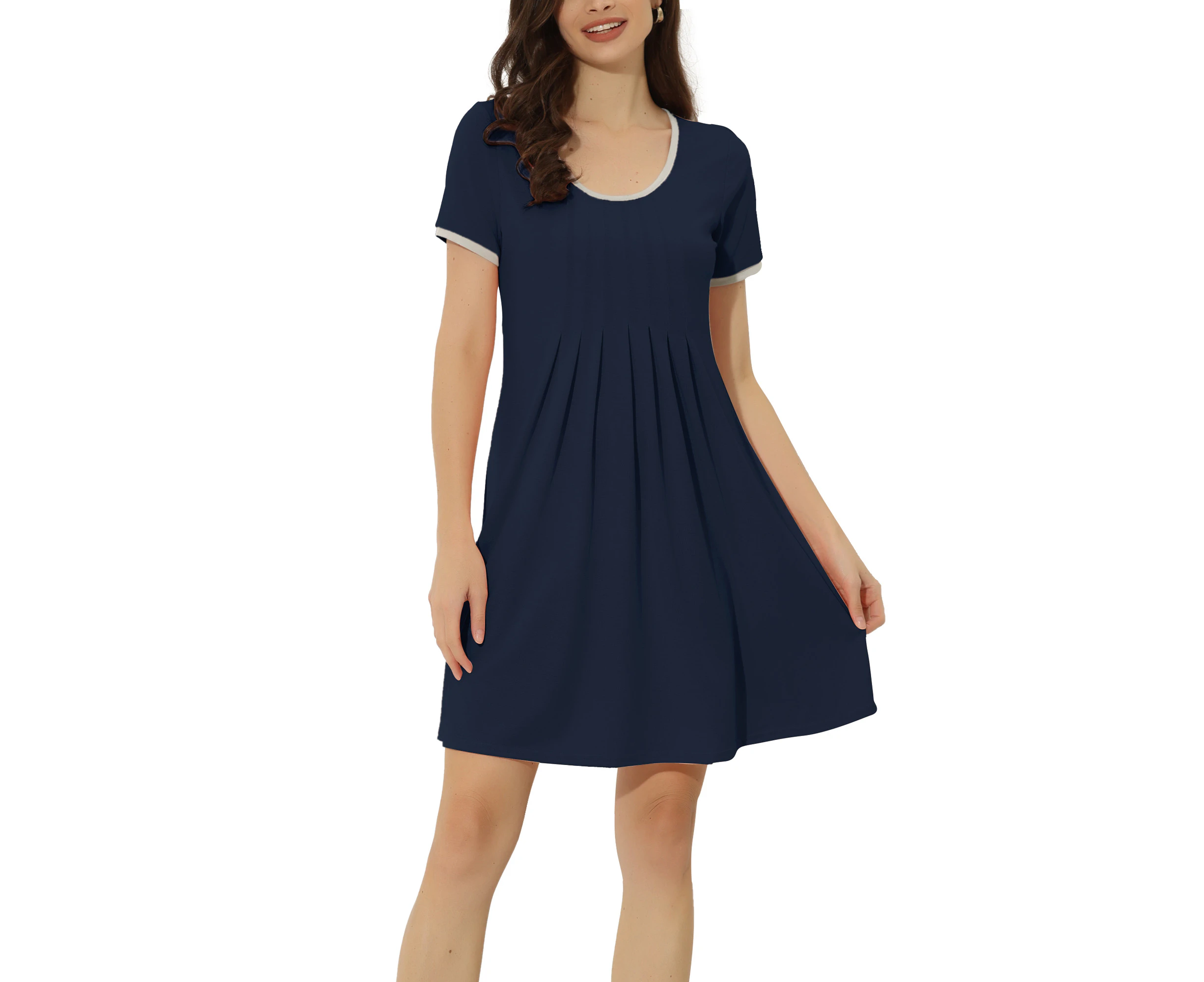 cheibear Lounge Dress with Pockets Dark Blue