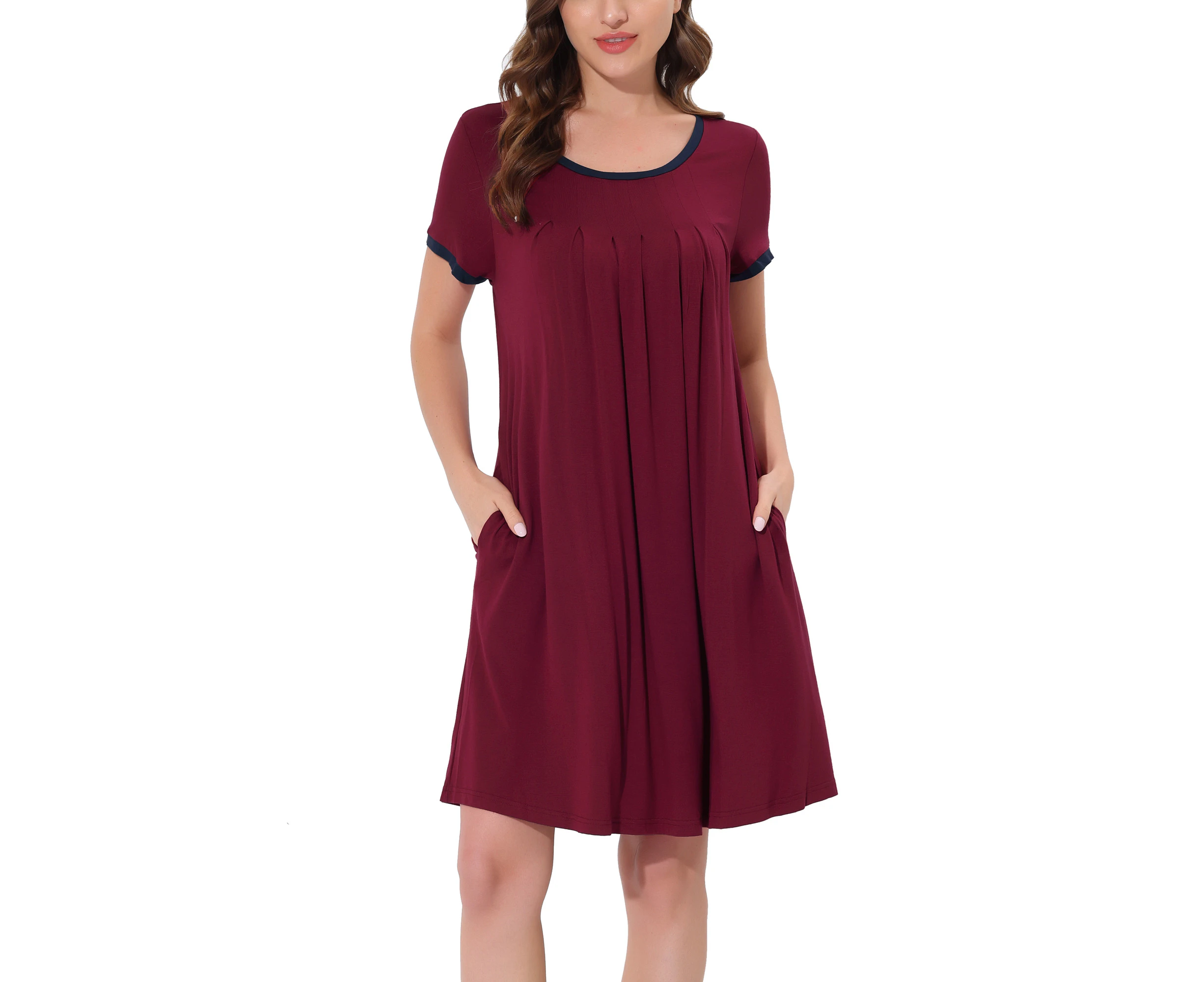 cheibear Lounge Dress with Pockets Red