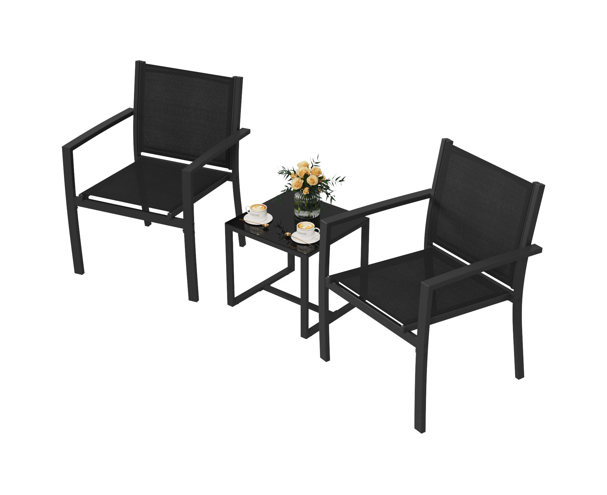 Oppsbuy Patio Furniture Set, Garden Table Chair Conversation Set, Outdoor Dining Set for Lawn, Poolside, Backyard, Black