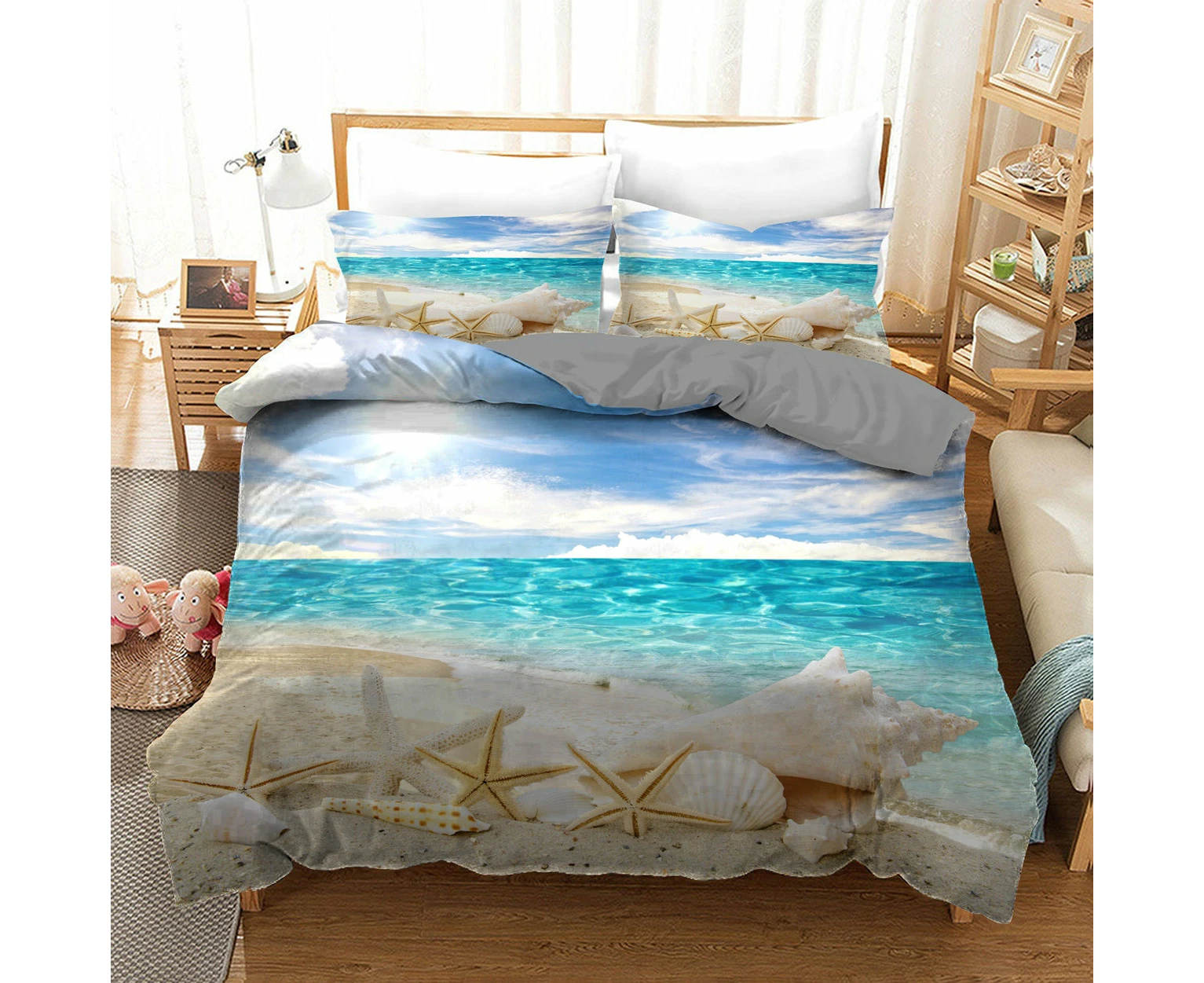 Ocean Beach Sea Star And Shells Quilt Doona Duvet Cover Pillow Case Set