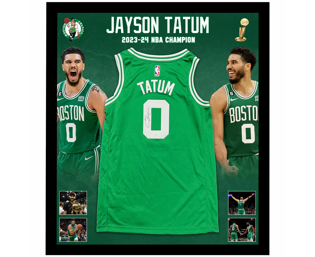 Jayson Tatum Signed & Framed Boston Celtics Nike Swingman Jersey 2023-24 NBA Finals Champions (JSA COA)