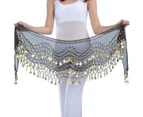 1X 3Rows Belly Dance Dancing Hip Scarf Belt Chain Skirt Golden Tone 98 Coin Bead