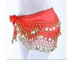 1X 3Rows Belly Dance Dancing Hip Scarf Belt Chain Skirt Golden Tone 98 Coin Bead