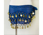 1X 3Rows Belly Dance Dancing Hip Scarf Belt Chain Skirt Golden Tone 98 Coin Bead