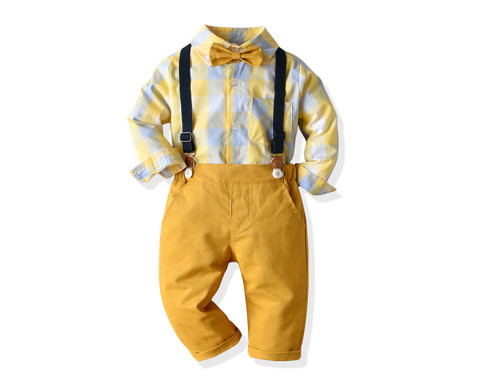 New summer children's clothing children's plaid short-sleeved shirt suspenders shorts two-piece suit