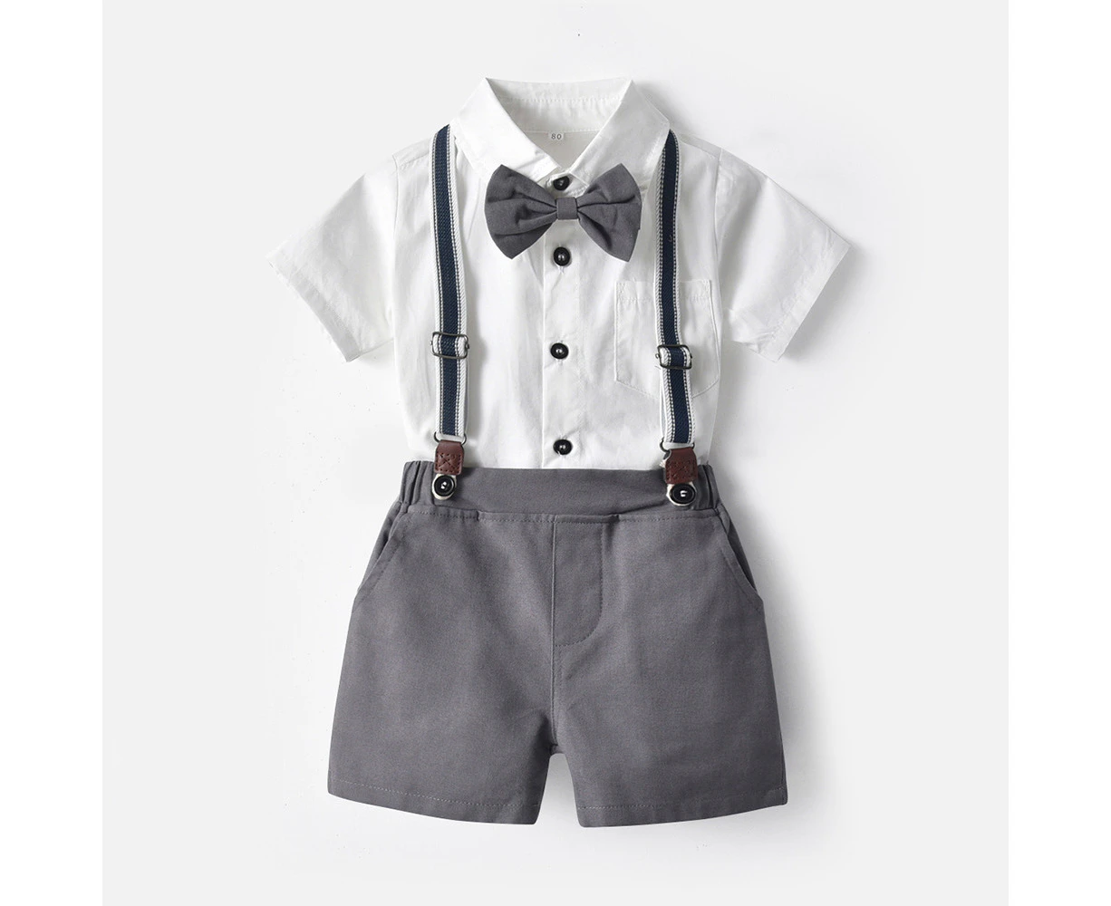 Summer Striped Bowknot Short-sleeved Cardigan Overalls Shorts Children's Set