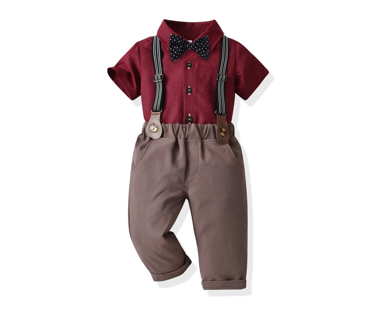 New summer children's clothing boys' lapel short-sleeved cotton shirt pants overalls two-piece suits trendy suits