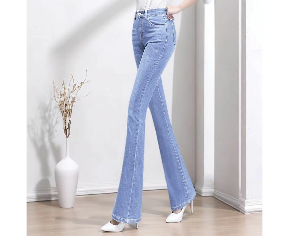 Blue High-Waisted Bootcut Jeans For Women 2024 Summer Thin Slim Fit Trousers Stretch Large Size Flared Pants