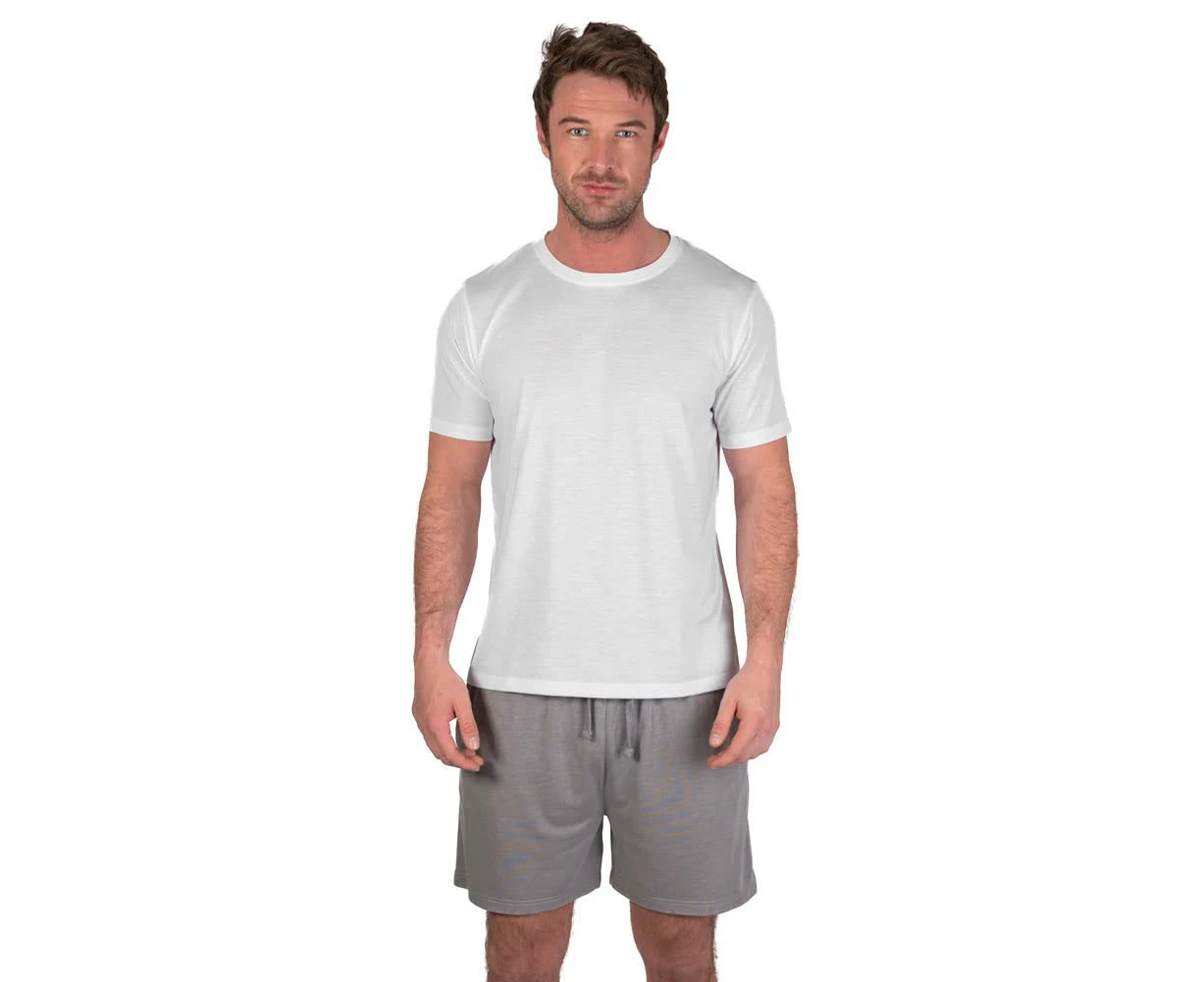 Light And Shade Mens Crew Neck Short Pyjama Set (White/Light Grey) - PB272