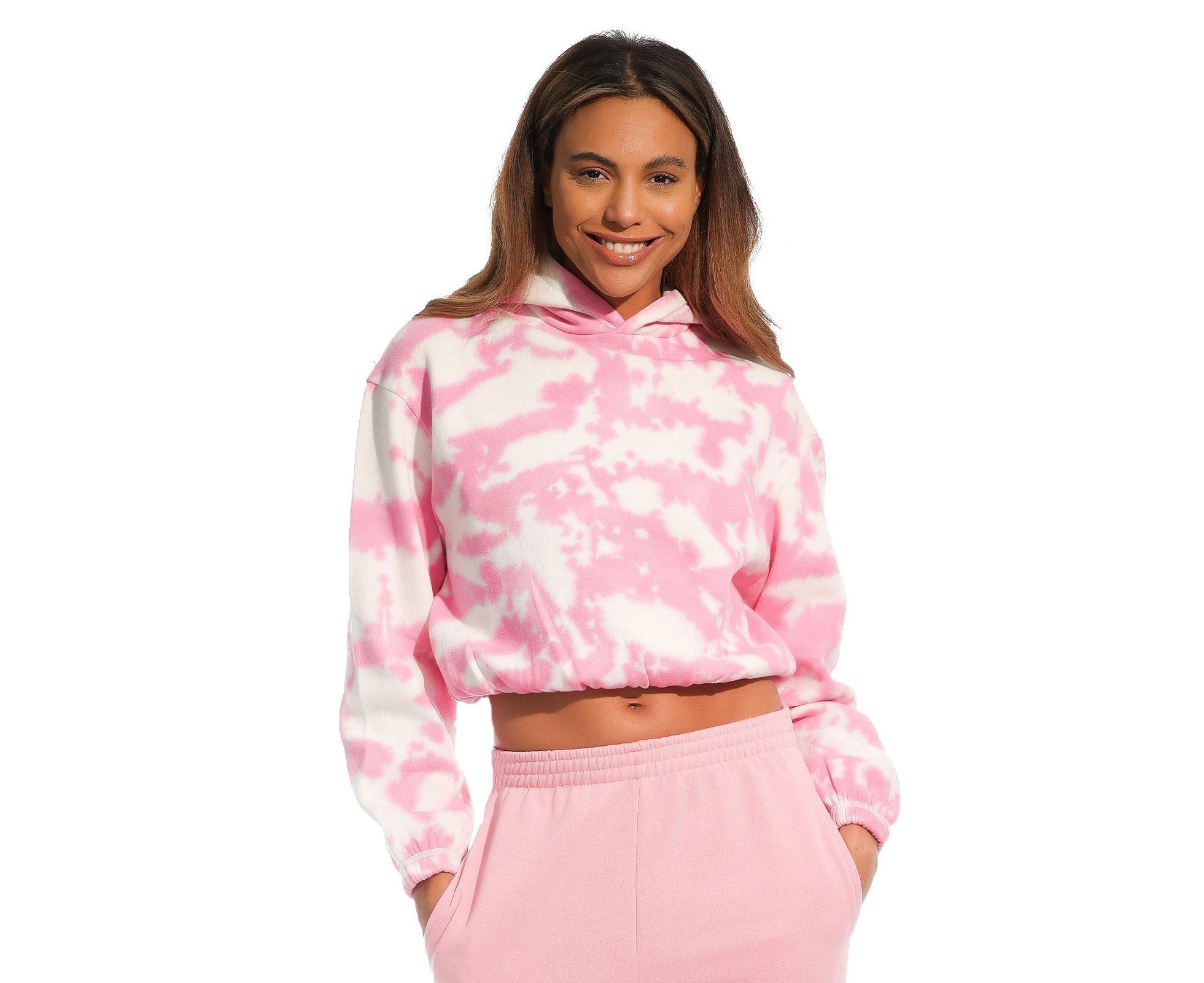 Light And Shade Womens Tie Dye Crop Hoodie (Light Pink) - PB270