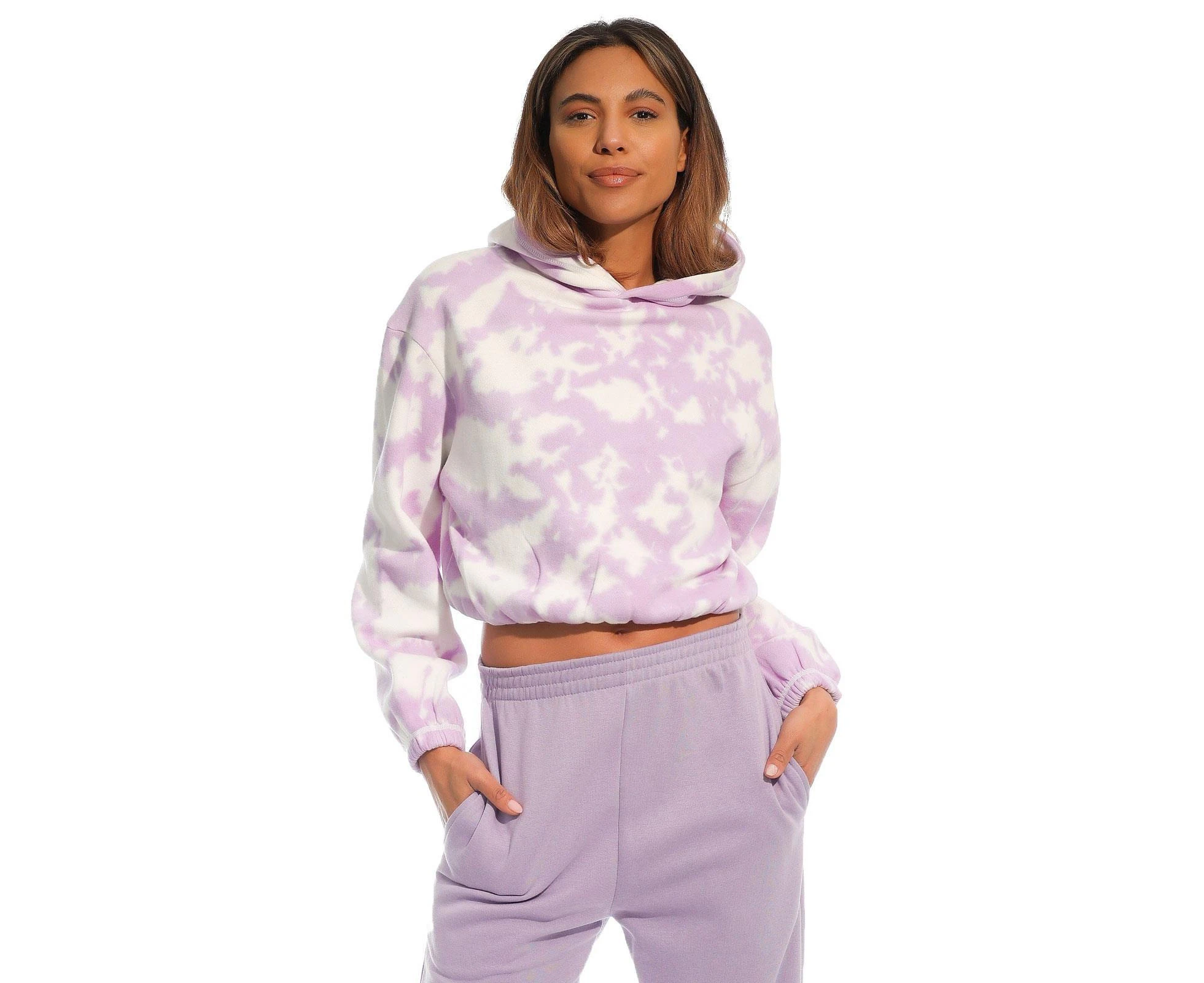 Light And Shade Womens Tie Dye Crop Hoodie (Purple) - PB270