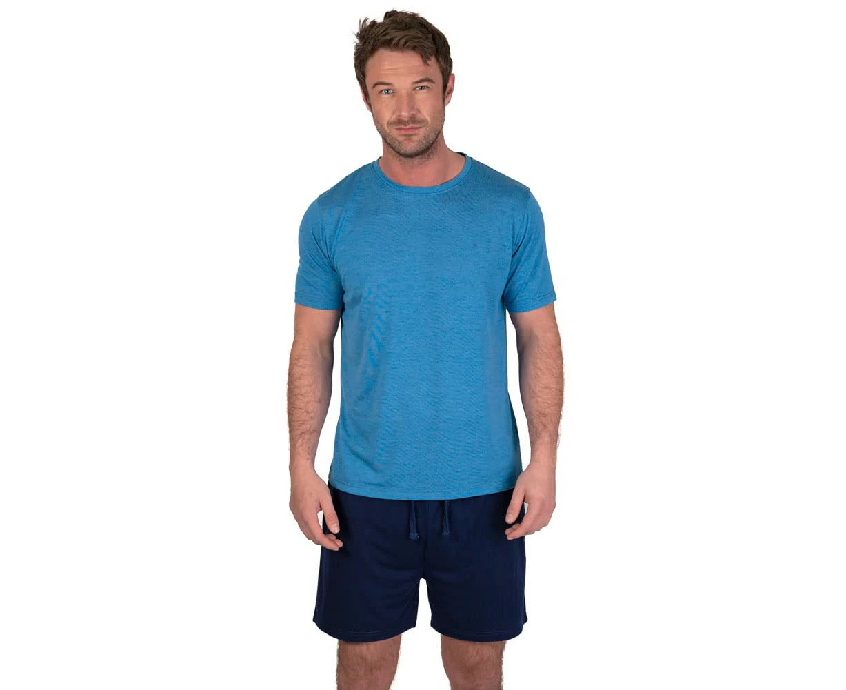 Light And Shade Mens Crew Neck Short Pyjama Set (Blue/Navy Blue) - PB272