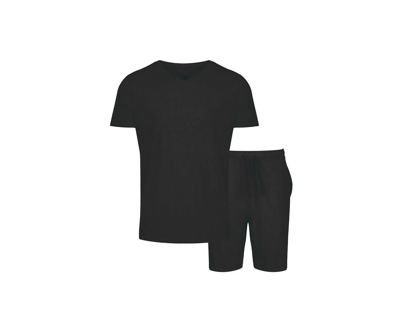 Light And Shade Mens Classic V Neck Pyjama Set (Black) - PB295