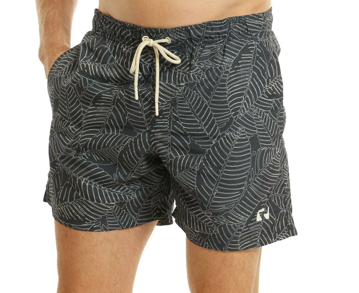 RIPT Essentials Mens Leaf Print Swim Shorts (Navy Blue) - PB111