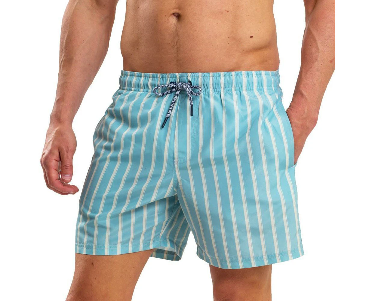 RIPT Essentials Mens Stripe Swim Shorts (Light Blue) - PB297