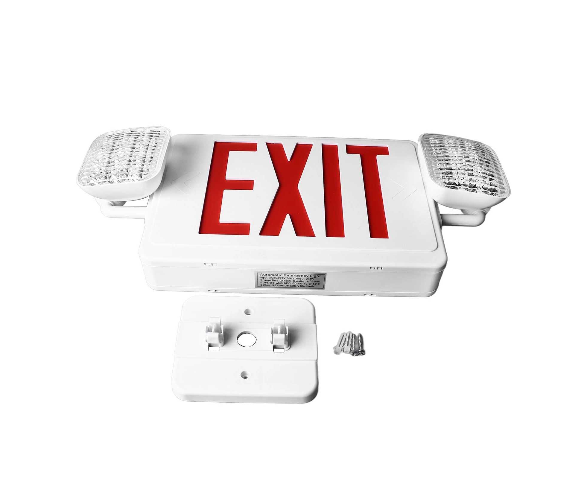 Red LED Exit Sign PC and ABS Red Exit Sign with 2 Emergency Light for School Church Hospital AC85 to 265V