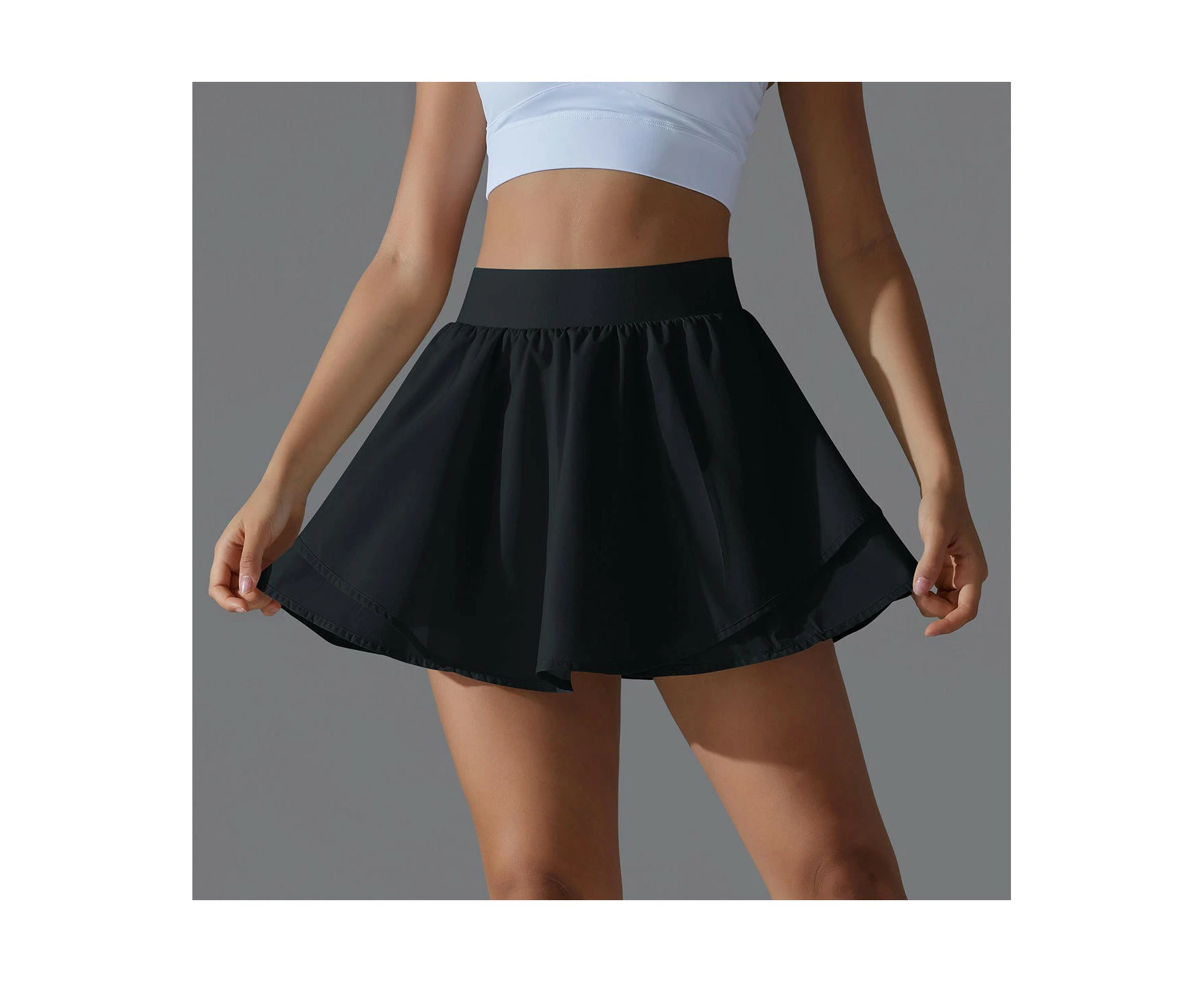 Womens Tennis Skirt Double Ruffle Golf Skort Tummy Control Athletic Skirts with 2 Pockets black