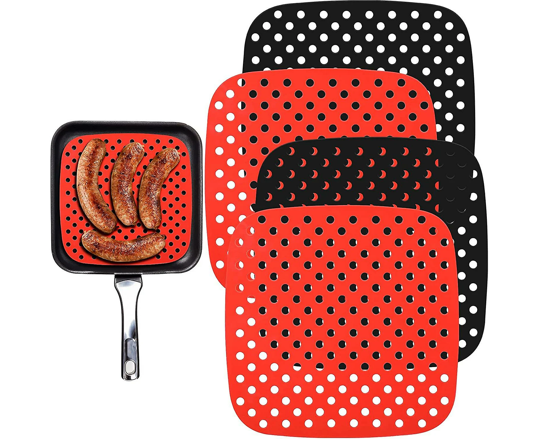 6 Pieces Silicone Air Fryer Mats Reusable Air Fryer Basket Mats 8.5 Inch Square Nonstick Air Fr