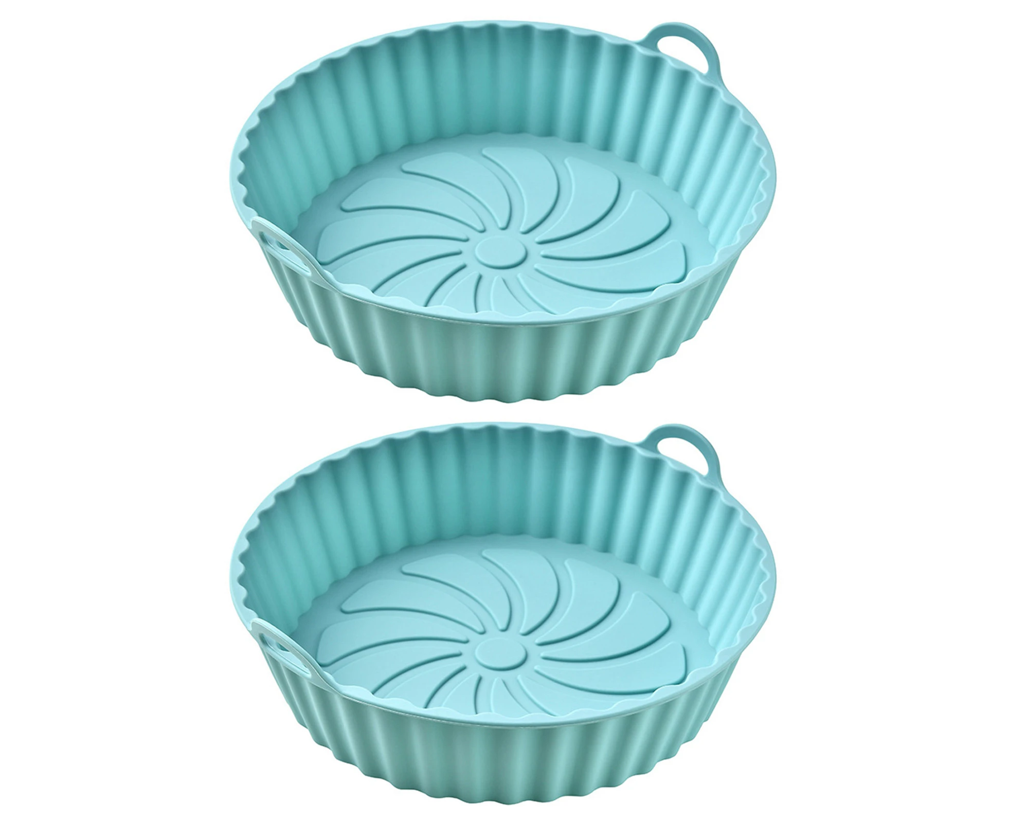 2Pcs Silicone Fryer Liner Dual Handles Round Safe Oven Baking Tray Basket Bowl Kitchen Supplies -Green