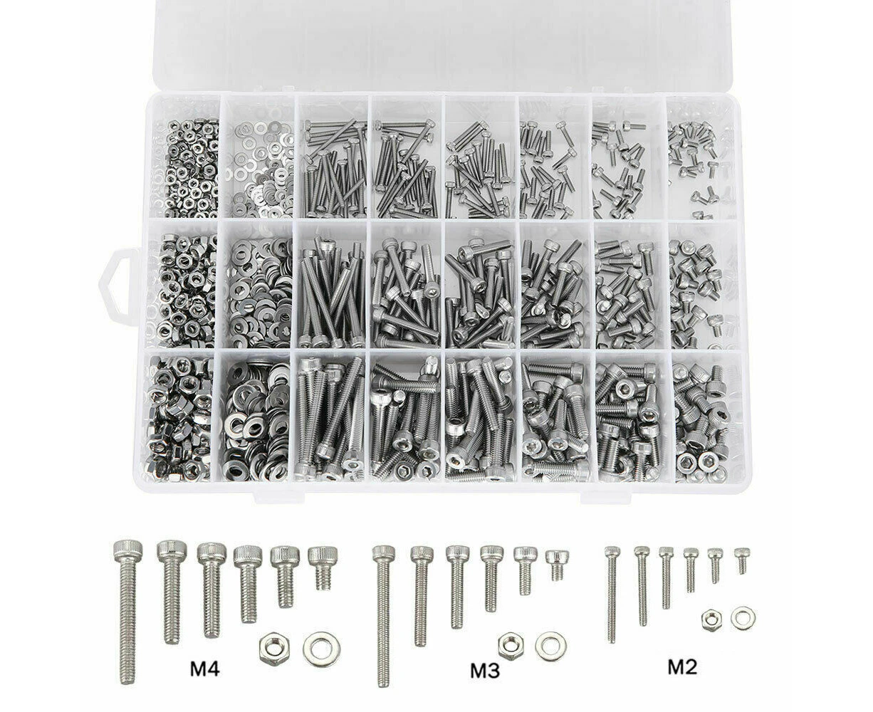 1080pcs M2/M3/M4 Stainless Steel Bolts Nuts Screws Hex Head Assorted Kit Set