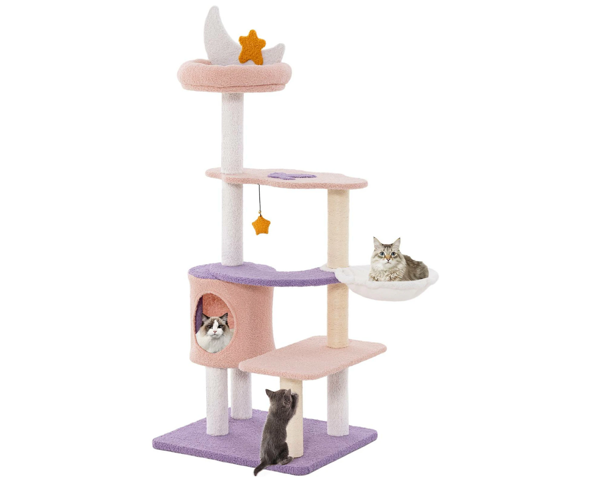 5-Tier Cat Tower Sisal Scratching Posts w/Cloud Platforms Kitty Condo Play House Purple