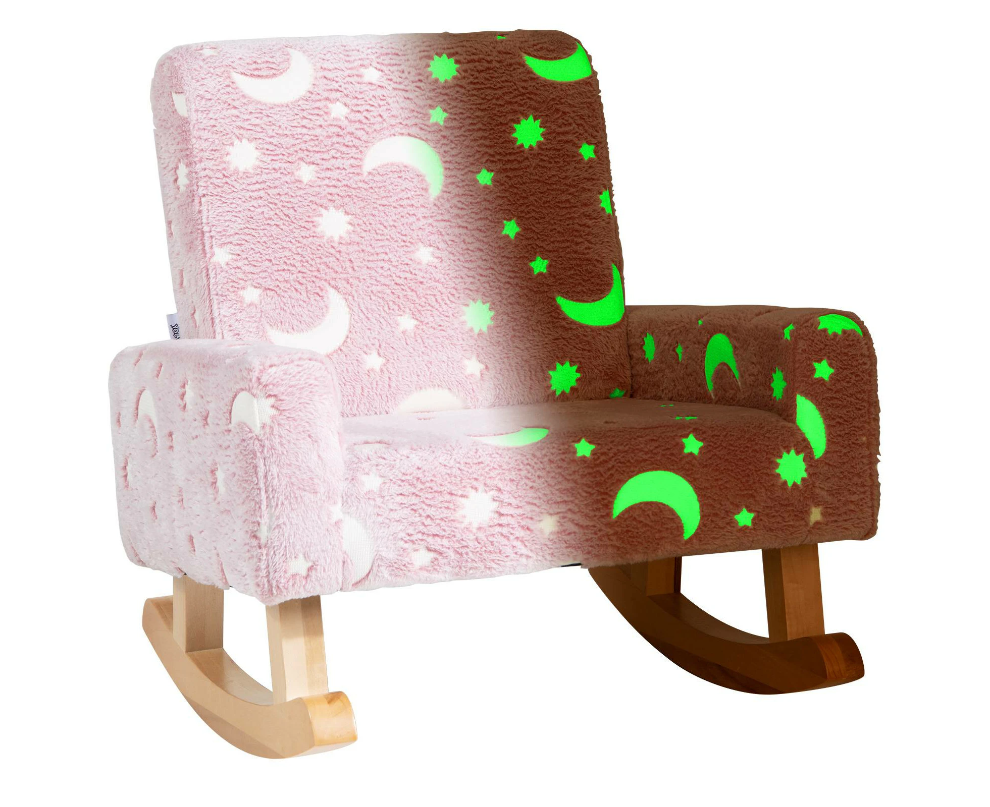 Kids Rocking Chair Glow in the Dark Rocker Upholstered Flannel Children Armchair Lounge Chair Pink