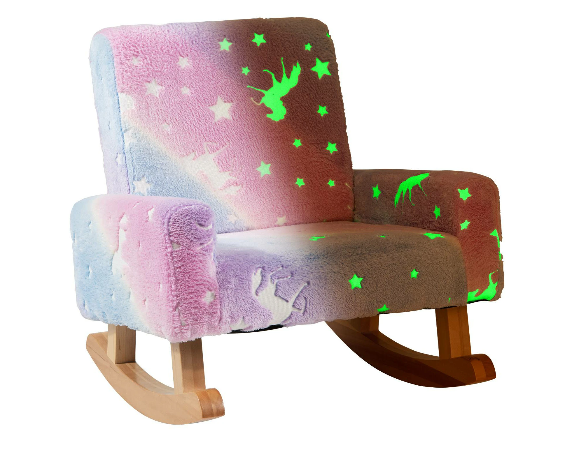 Kids Rocking Chair Glow in the Dark Rocker Upholstered Flannel Children Armchair Lounge Chair Multicolor