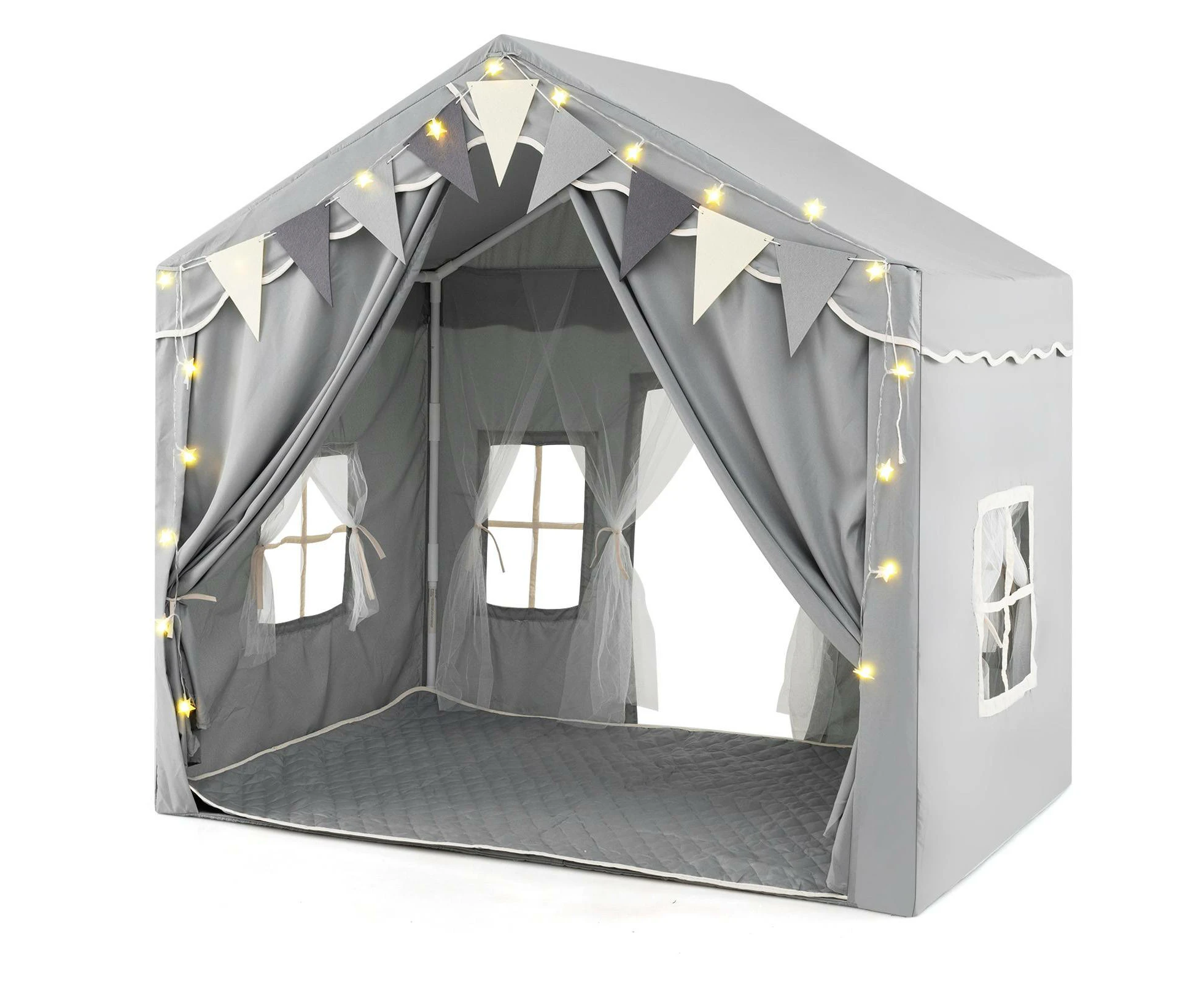 Kids Play Tent Large Pretend Play House w/2 Opening Doors Indoor Outdoor Princess Tent Grey