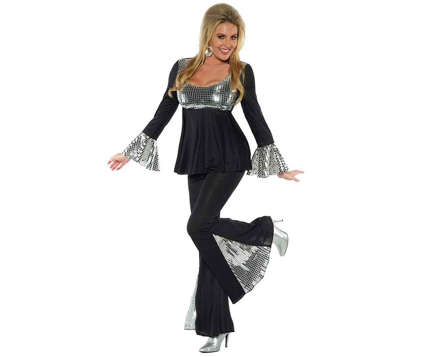 Disco Fever Black and Silver Womens 70s Costume - Genuine Underwraps