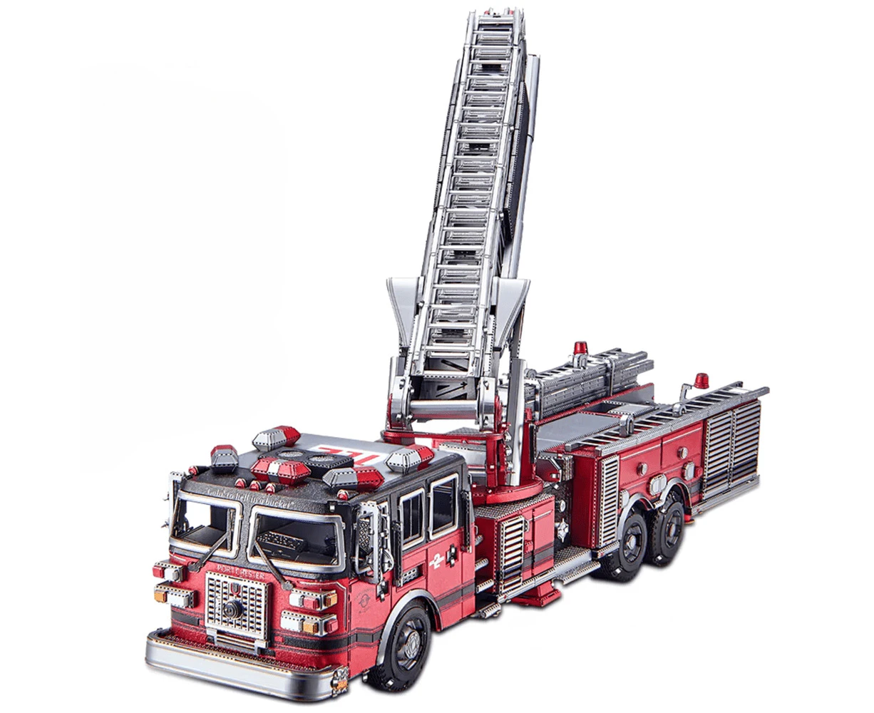 Building Blocks Set - 3D Metal Puzzle Ladder Truck Assembly Model DIY Engineer Vehicle Jigsaw, Home Decor and Collector's Item