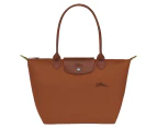 Longchamp Le Pliage Green Medium Tote Bag - Cognac