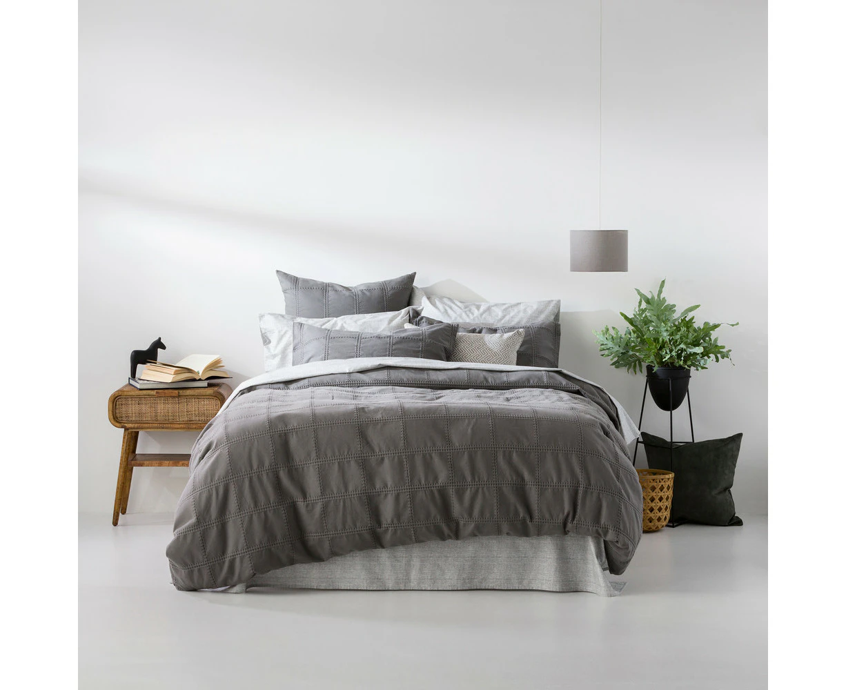 Harper Home Grace Quilt Cover set | Steel Grey