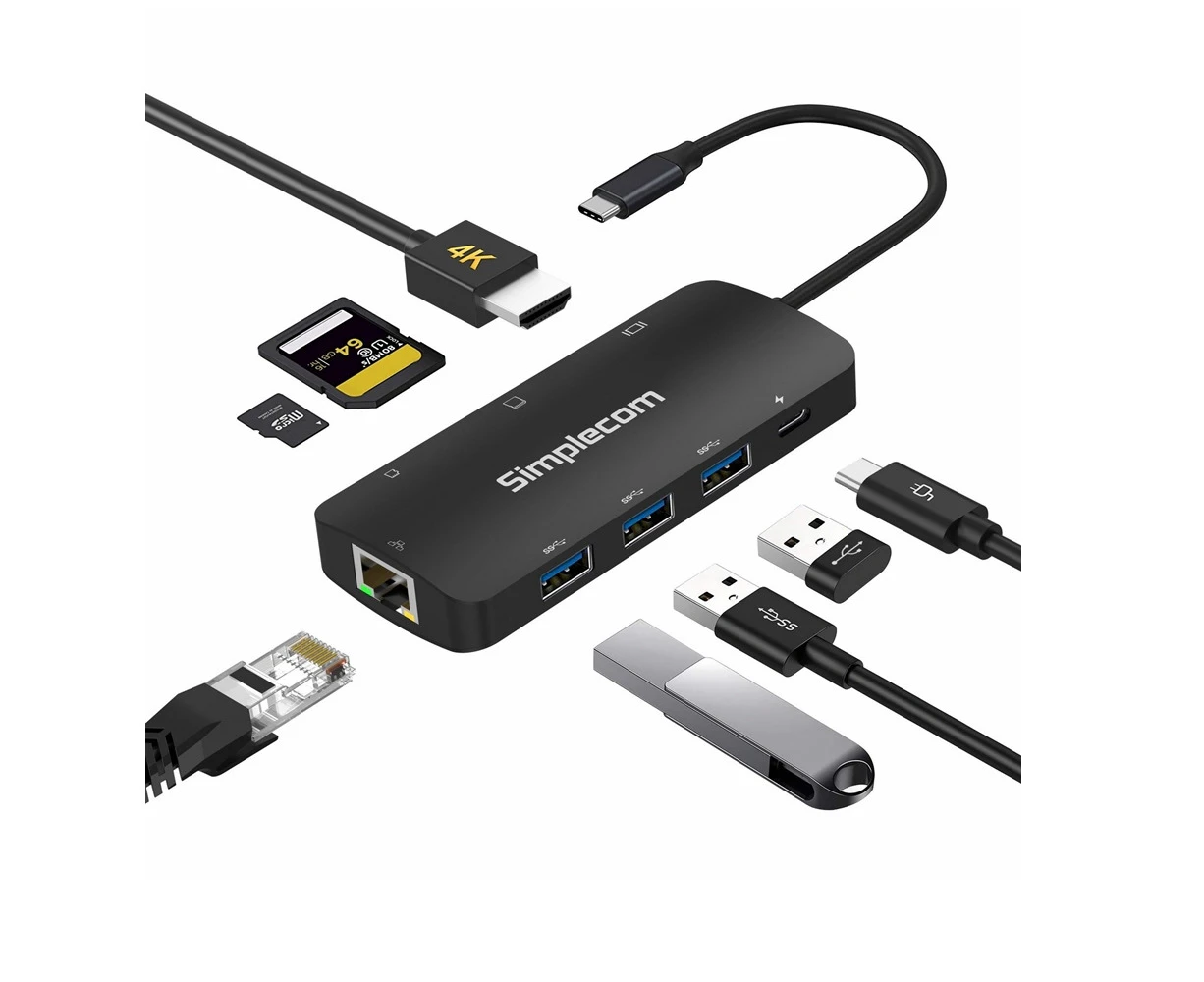 Simplecom CHT580 USB-C SuperSpeed 8-in-1 Multiport Hub Adapter HDMI 2.0 Docking Station