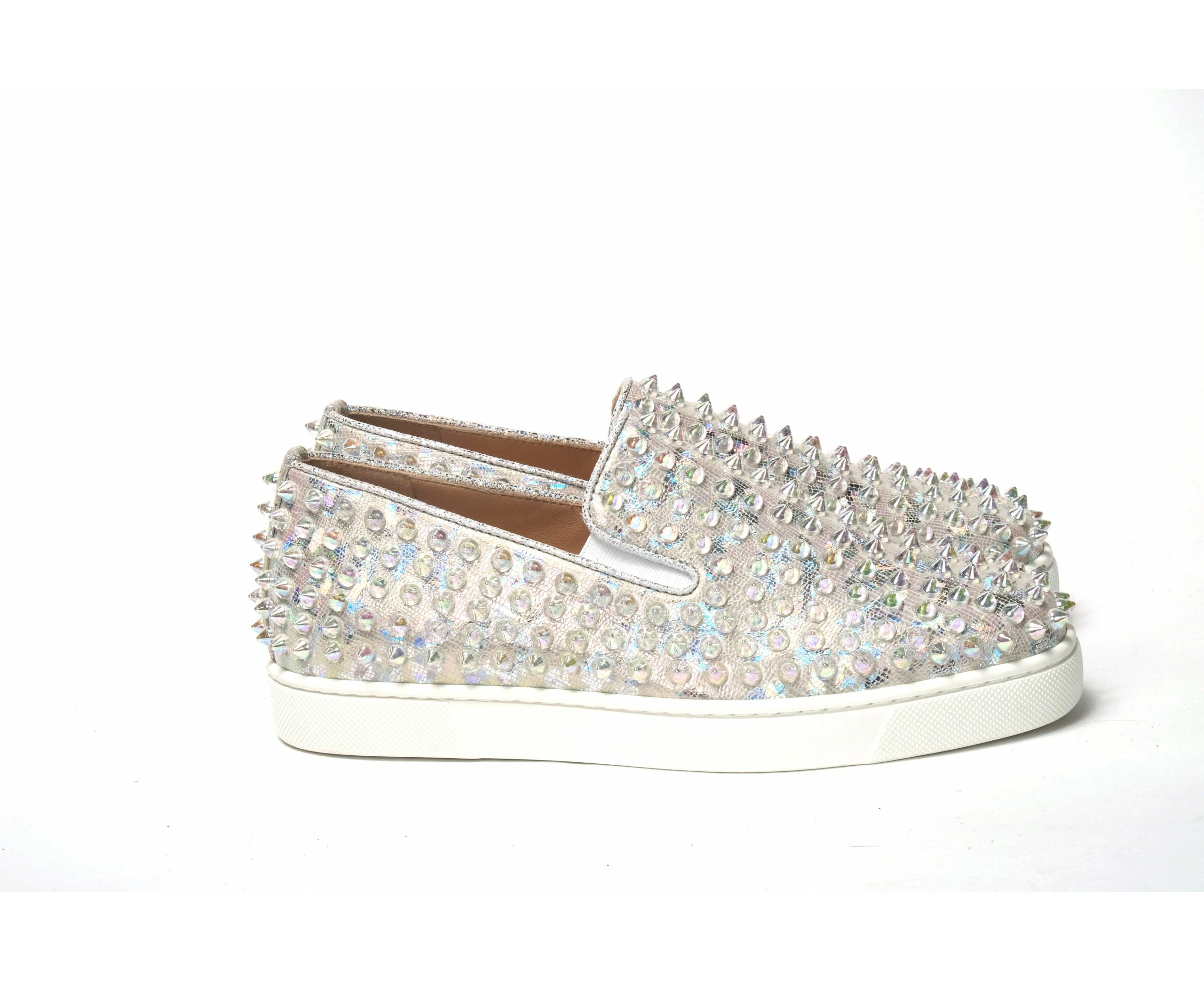 Christian Louboutin White Ab/clear Ab Roller Boat Woman Flat Sneaker