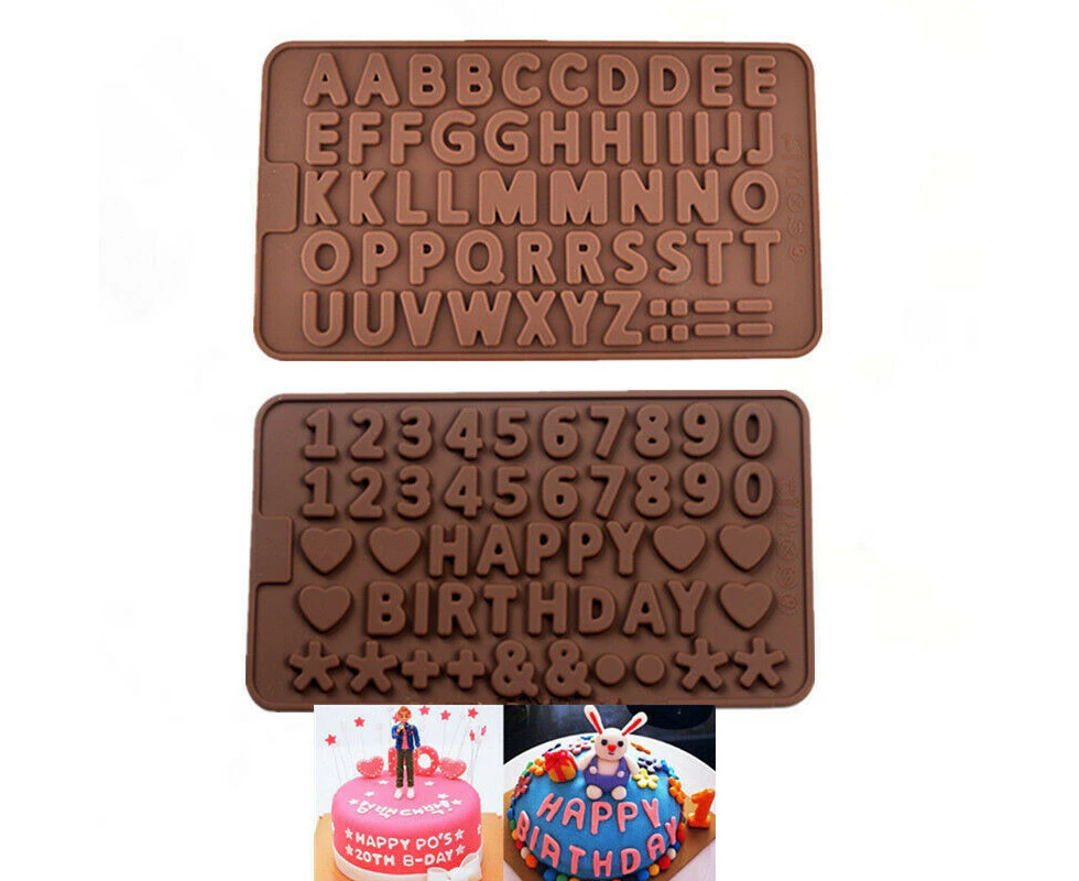 2X Silicone Mould Cake Ice Tray Jelly Candy Cookie Letter Number Chocolate Baking Mold