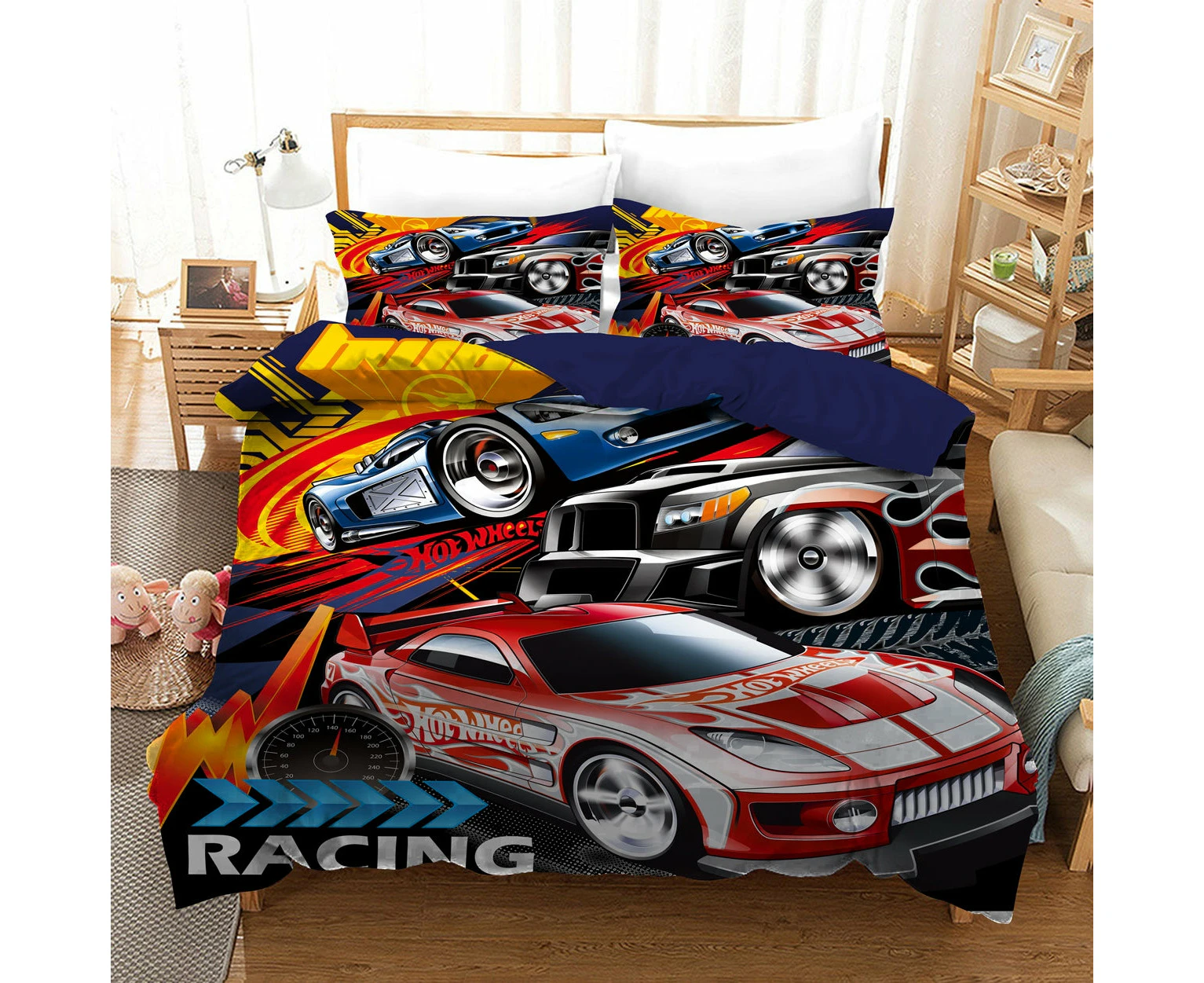 Toy Race Cars Quilt Doona Duvet Cover Pillow Case Set