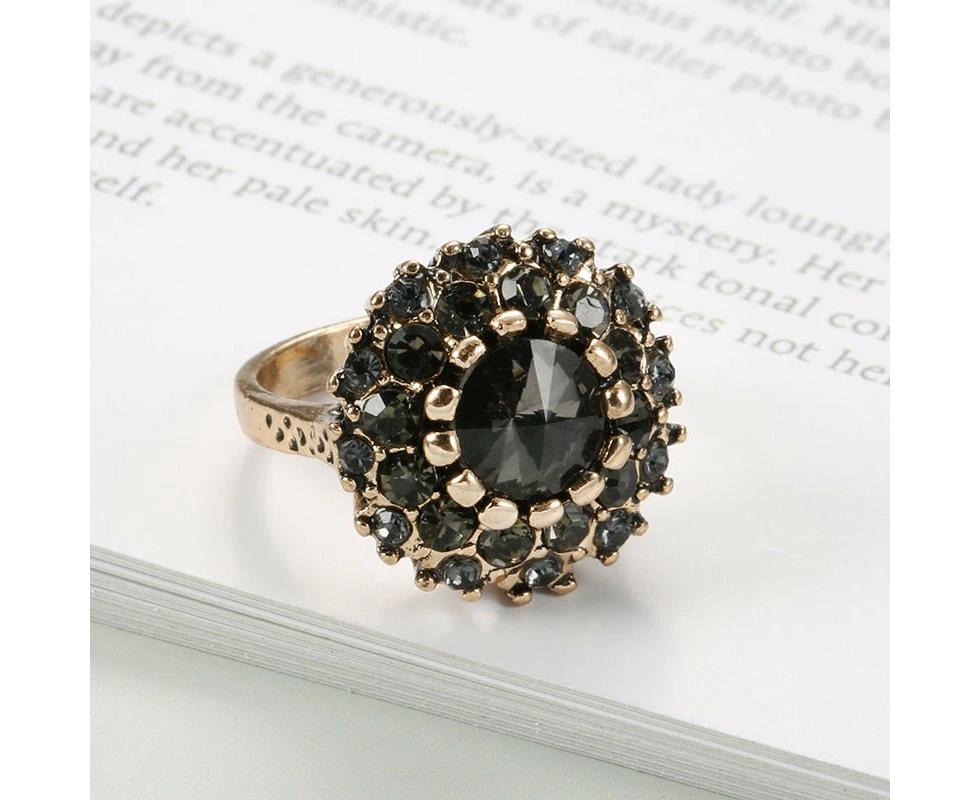 Vintage Antique Statement Black & Bronze Boho Ring - 7