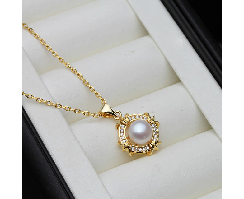 Genuine White Freshwater Pearl Eternity Necklace in Gold