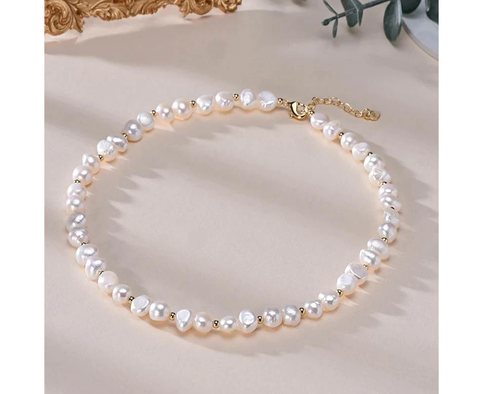 Designer Genuine White Freshwater Pearl Necklace in Gold